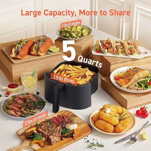 Cosori Air Fryer Pro, Compact 5QT, Ceramic Coating, 7 Presets with Preheat & Keep Warm, 450℉, Easy to use & clean, Shake Reminder, 130+ In-App Recipes, Nonstick & Dishwasher-Safe Basket, Gray - Image 3