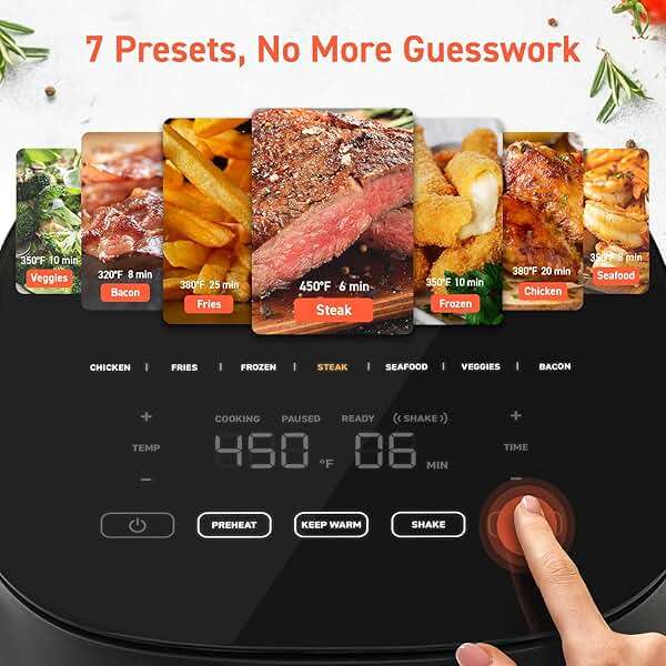 Cosori Air Fryer Pro, Compact 5QT, Ceramic Coating, 7 Presets with Preheat & Keep Warm, 450℉, Easy to use & clean, Shake Reminder, 130+ In-App Recipes, Nonstick & Dishwasher-Safe Basket, Gray - Image 4