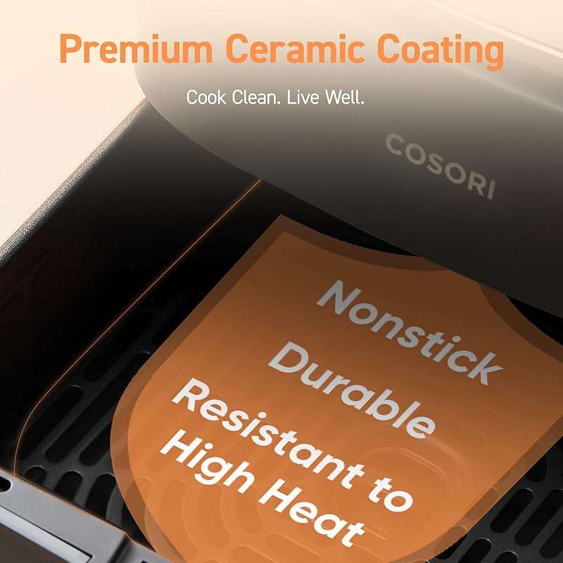 Cosori Air Fryer Pro, Compact 5QT, Ceramic Coating, 7 Presets with Preheat & Keep Warm, 450℉, Easy to use & clean, Shake Reminder, 130+ In-App Recipes, Nonstick & Dishwasher-Safe Basket, Gray - Image 5