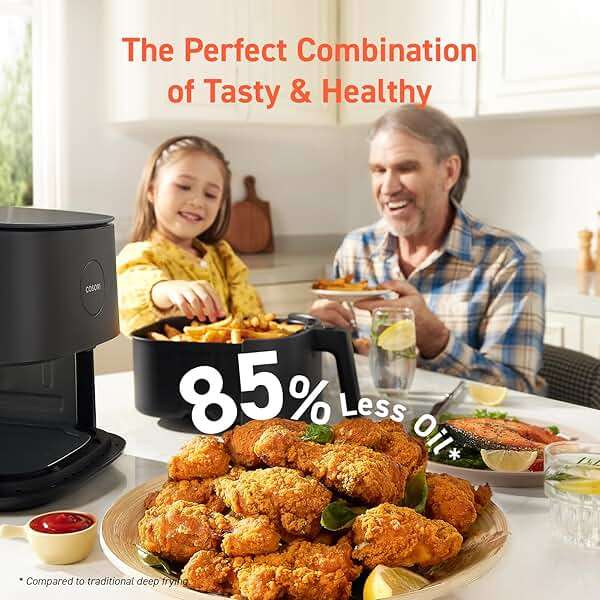 Cosori Air Fryer Pro, Compact 5QT, Ceramic Coating, 7 Presets with Preheat & Keep Warm, 450℉, Easy to use & clean, Shake Reminder, 130+ In-App Recipes, Nonstick & Dishwasher-Safe Basket, Gray - Image 6