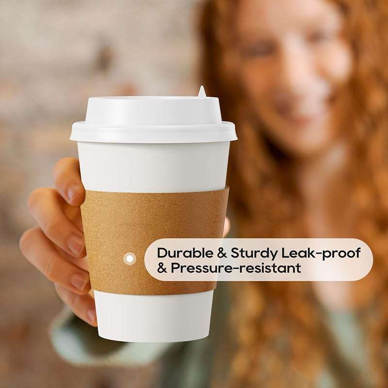 [100 Pack] 12 oz Paper Coffee Cups, Disposable Paper Coffee Cup with Lids, Sleeves, and Stirrers, Hot/Cold Beverage Drinking Cup for Water, Juice or Tea, Suitable for Home, Shops and Cafes - Image 4