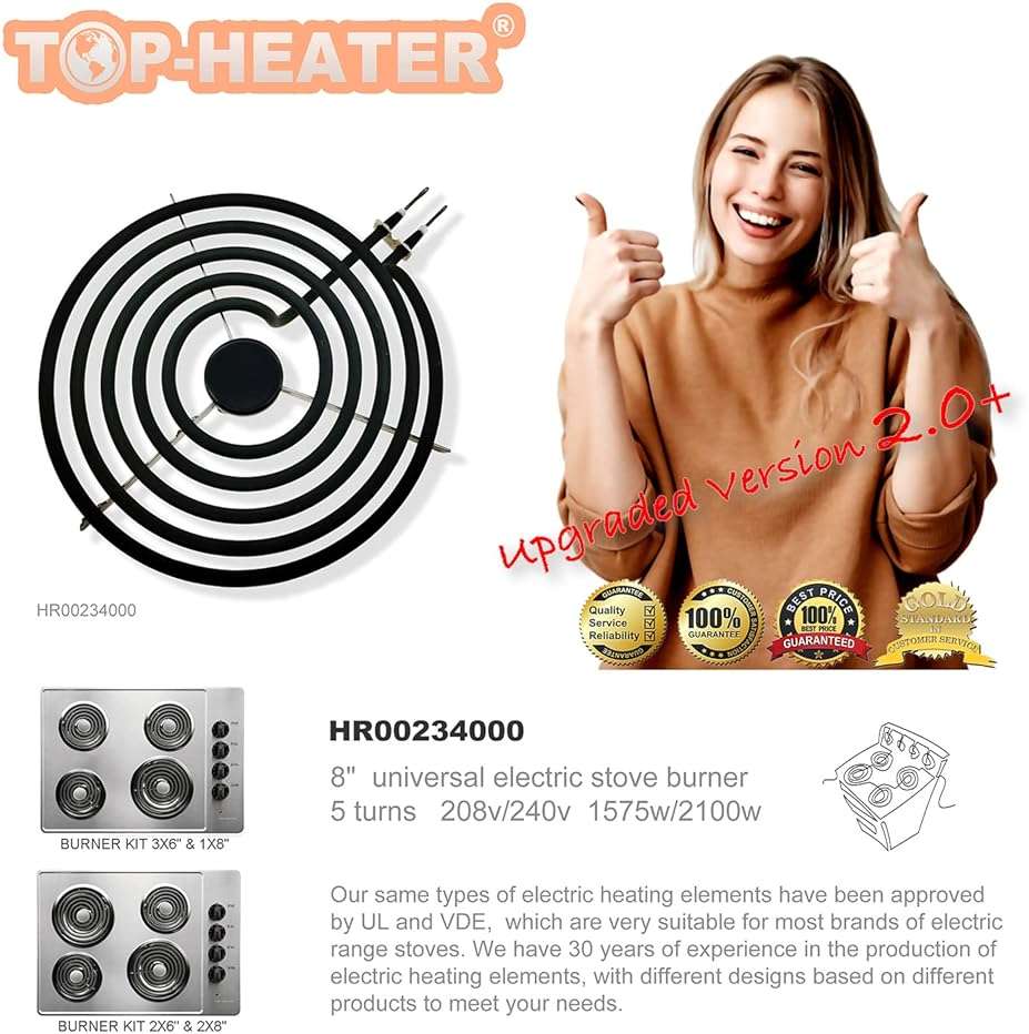 TOP-HEATER MP21YA Electric Stove Burner Replacement - 8 Inch 2100W Range Burner Element for Whirlpool, KitchenAid, Norge - Upgraded 234000 Surface Element Unit (1 Pack) - Image 8
