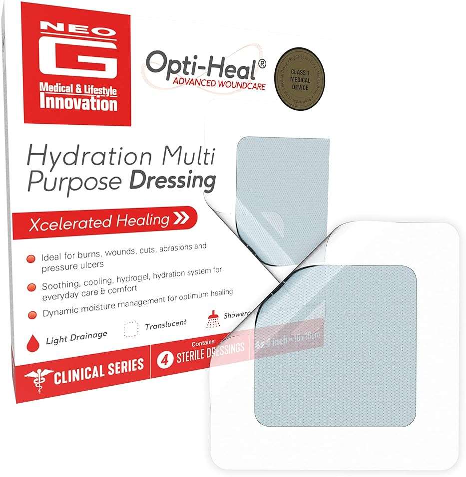 Neo G Opti-Heal Hydration Multi Purpose Dressing - Hydrogel Wound Dressing Pads for Advanced Wound Management - Ulcer Dressing, Bed Sore Bandages, Diabetic Wound, Burn Dressing Gel 4 x 4-4 Pcs - Image 1