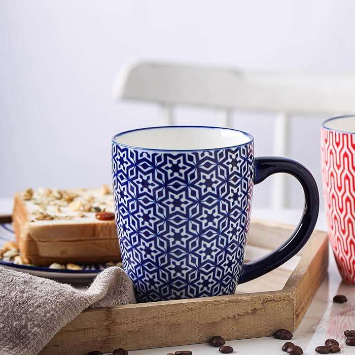 Selamica 16 oz Ceramic Coffee Mugs Set of 6, Ceramic Tea Cup with Handle, Dishwasher oven microwave safe, Vintage Blue - Image 6
