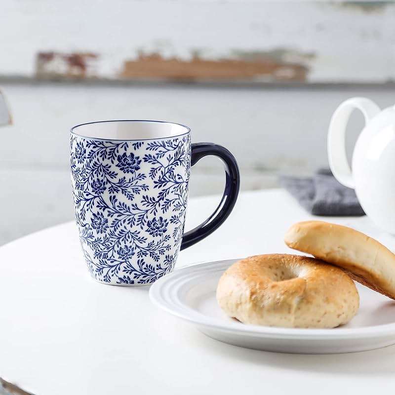 Selamica 16 oz Ceramic Coffee Mugs Set of 6, Ceramic Tea Cup with Handle, Dishwasher oven microwave safe, Vintage Blue - Image 7