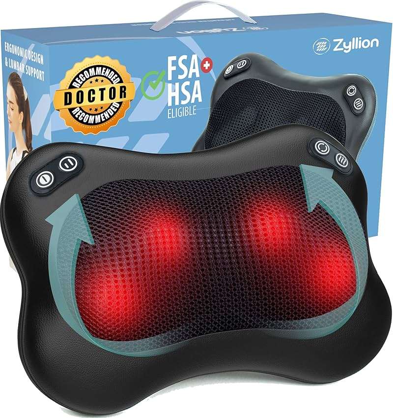 Zyllion Shiatsu Back and Neck Massager with Heat - 3D Electric Kneading Deep Tissue Massage Pillow with 2 Speeds for Muscle Pain Relief, Black, ZMA-34 - Image 1