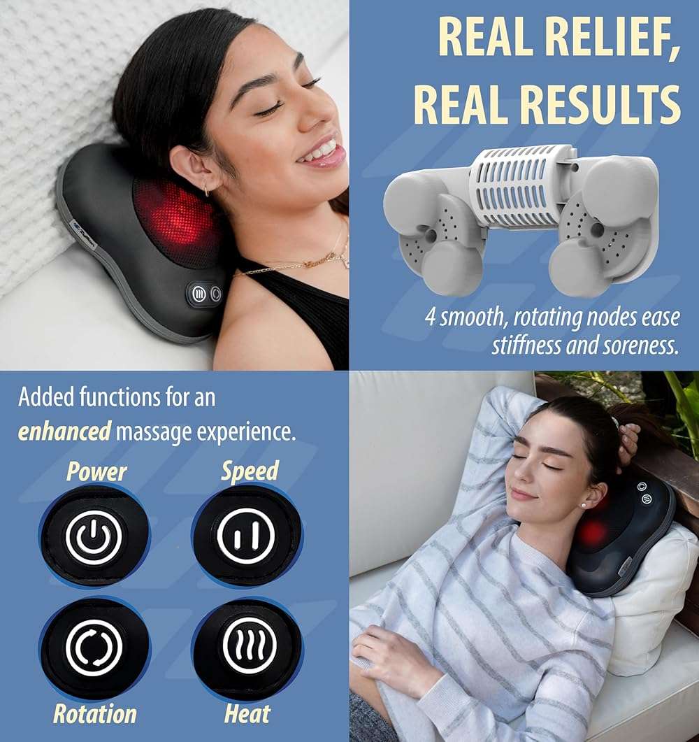 Zyllion Shiatsu Back and Neck Massager with Heat - 3D Electric Kneading Deep Tissue Massage Pillow with 2 Speeds for Muscle Pain Relief, Black, ZMA-34 - Image 5