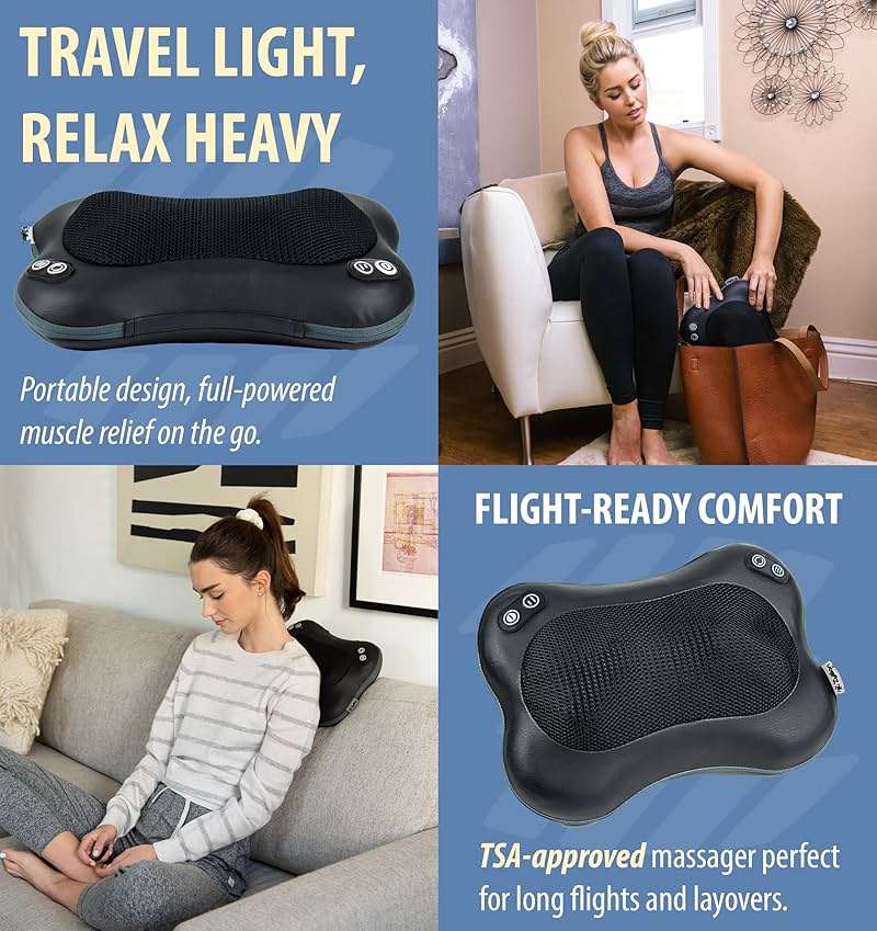 Zyllion Shiatsu Back and Neck Massager with Heat - 3D Electric Kneading Deep Tissue Massage Pillow with 2 Speeds for Muscle Pain Relief, Black, ZMA-34 - Image 9
