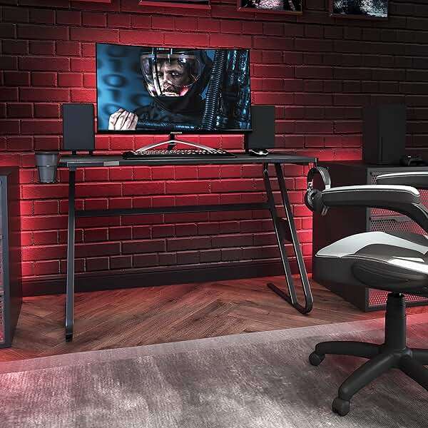 Flash Furniture Fisher Gaming Desk - Black Ergonomic Computer Desk - 51.5" Gamers Table with Cup Holder and Headphone Hook - Image 2