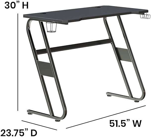 Flash Furniture Fisher Gaming Desk - Black Ergonomic Computer Desk - 51.5" Gamers Table with Cup Holder and Headphone Hook - Image 3