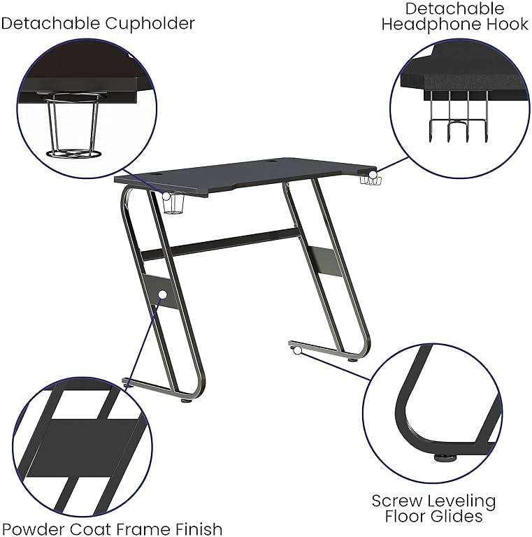 Flash Furniture Fisher Gaming Desk - Black Ergonomic Computer Desk - 51.5" Gamers Table with Cup Holder and Headphone Hook - Image 4