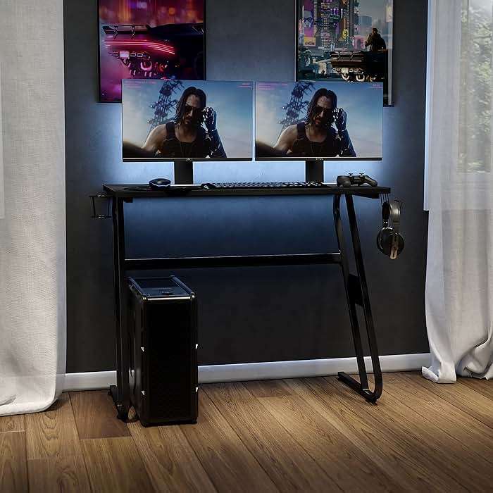 Flash Furniture Fisher Gaming Desk - Black Ergonomic Computer Desk - 51.5" Gamers Table with Cup Holder and Headphone Hook - Image 5