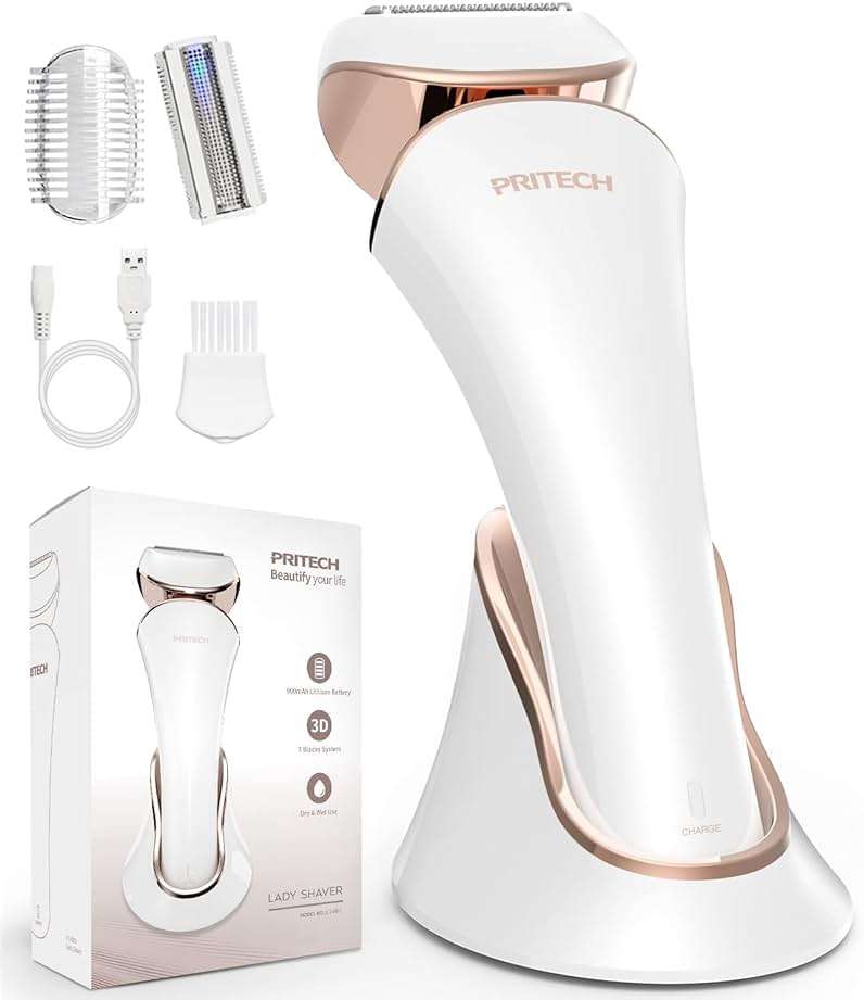PRITECH Electric Razor for Women - Rechargeable Shaver for Women Portable Lady Shaver for Legs, Arm, Underarms, Bikini, USB Rechargeable, Wet & Dry Waterproof Bikini Trimmer for Woman, Gold - Image 1