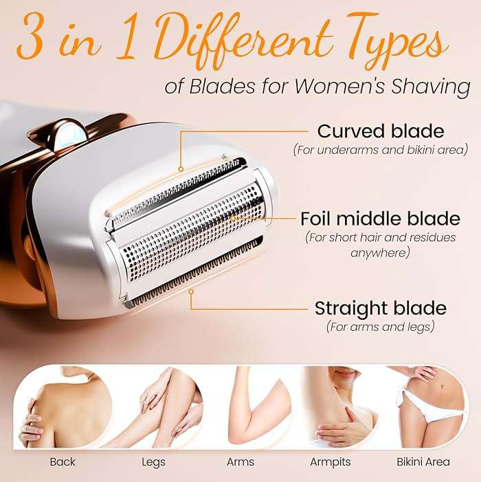 PRITECH Electric Razor for Women - Rechargeable Shaver for Women Portable Lady Shaver for Legs, Arm, Underarms, Bikini, USB Rechargeable, Wet & Dry Waterproof Bikini Trimmer for Woman, Gold - Image 2