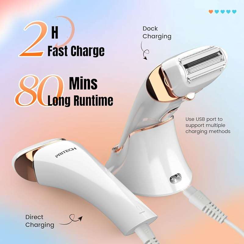 PRITECH Electric Razor for Women - Rechargeable Shaver for Women Portable Lady Shaver for Legs, Arm, Underarms, Bikini, USB Rechargeable, Wet & Dry Waterproof Bikini Trimmer for Woman, Gold - Image 6