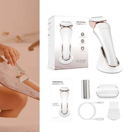 PRITECH Electric Razor for Women - Rechargeable Shaver for Women Portable Lady Shaver for Legs, Arm, Underarms, Bikini, USB Rechargeable, Wet & Dry Waterproof Bikini Trimmer for Woman, Gold - Image 8