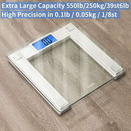 Vitafit 550lb Digital Bathroom Scale for Body Weight and BMI Via Smart APP, High Accuracy Assured by Weighing Professional Since 2001, 8mm Tempered Glass, Extra Large Blue Backlit LCD, Silver - Image 5