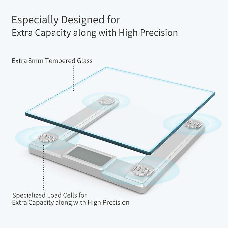 Vitafit 550lb Digital Bathroom Scale for Body Weight and BMI Via Smart APP, High Accuracy Assured by Weighing Professional Since 2001, 8mm Tempered Glass, Extra Large Blue Backlit LCD, Silver - Image 8