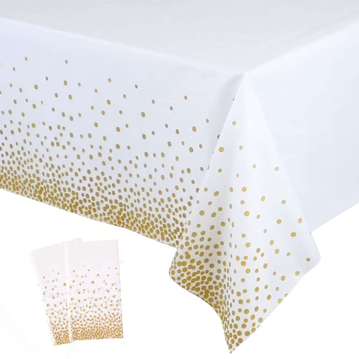 2 Pack White and Gold Tablecloth Disposable Gold Tables Tablecloths for Rectangle 54" x 108" Plastic Tablecloth Party Table Covers for Birthday Thanksgiving Christmas Wedding Outdoor BBQ (White) - Image 1