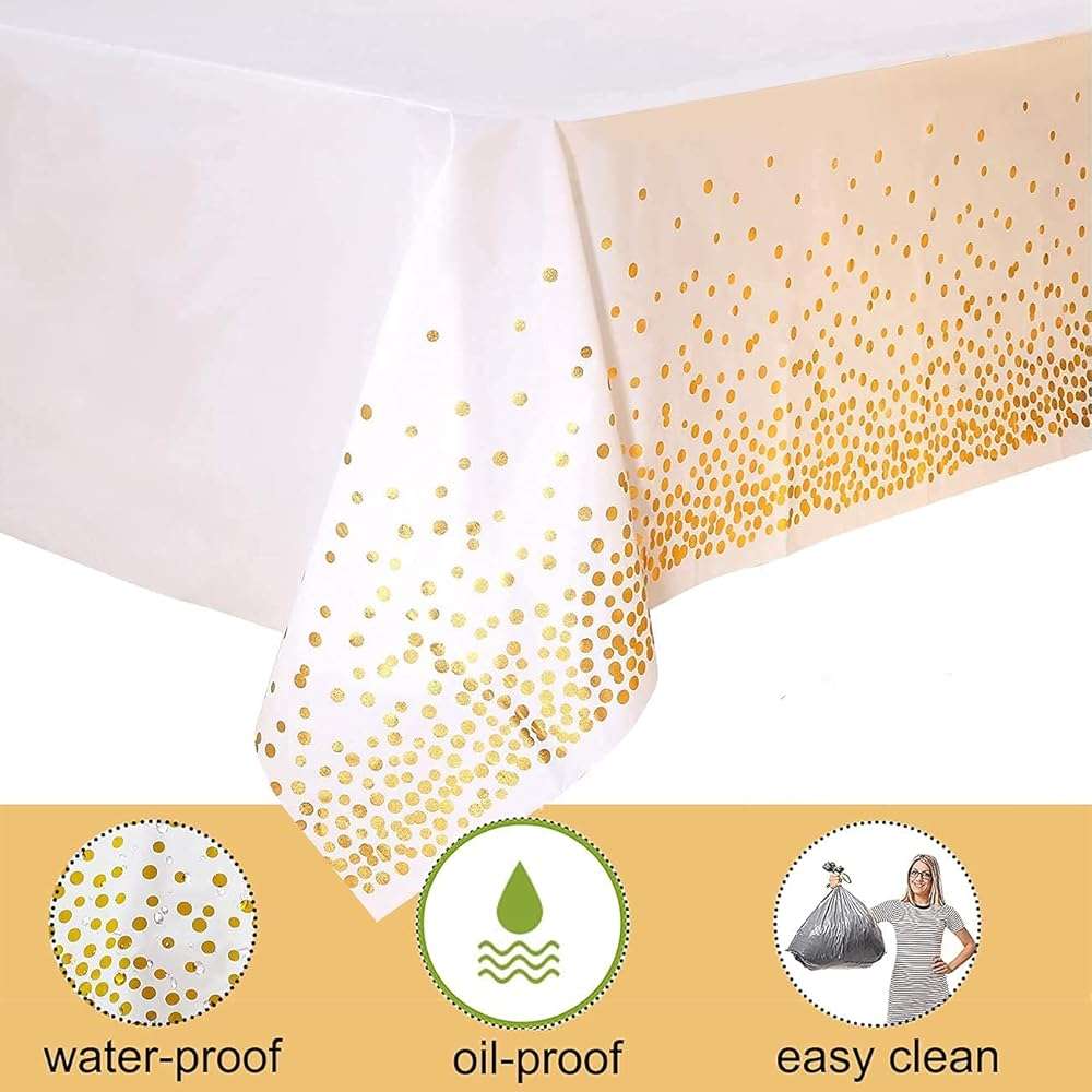 2 Pack White and Gold Tablecloth Disposable Gold Tables Tablecloths for Rectangle 54" x 108" Plastic Tablecloth Party Table Covers for Birthday Thanksgiving Christmas Wedding Outdoor BBQ (White) - Image 4