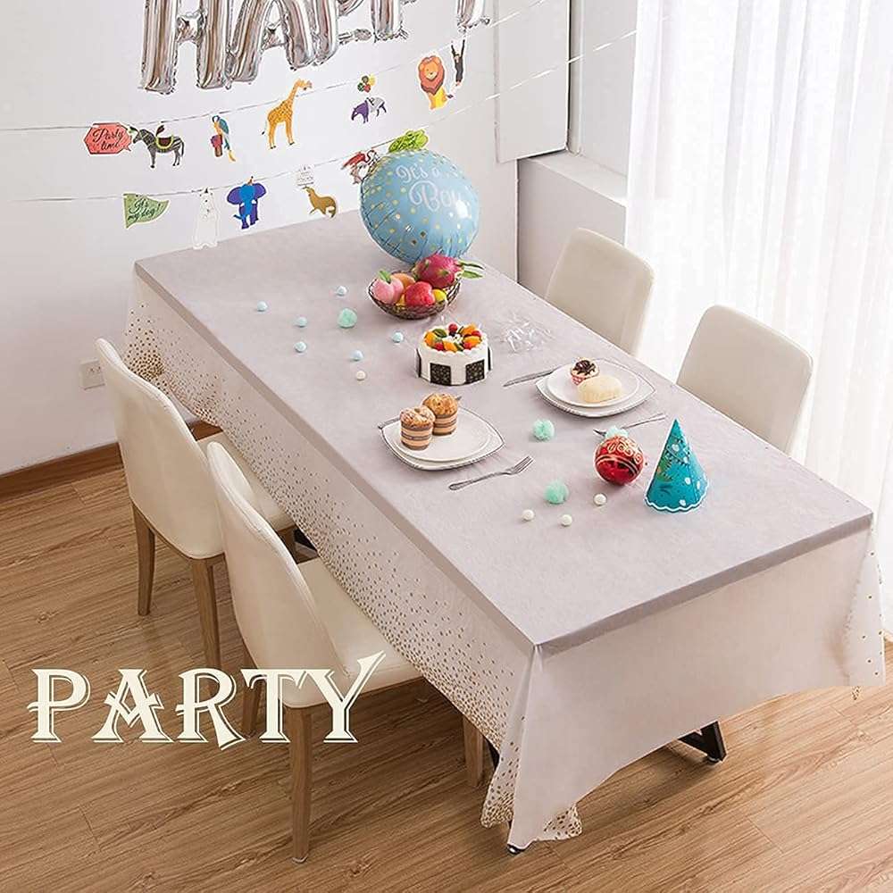 2 Pack White and Gold Tablecloth Disposable Gold Tables Tablecloths for Rectangle 54" x 108" Plastic Tablecloth Party Table Covers for Birthday Thanksgiving Christmas Wedding Outdoor BBQ (White) - Image 6