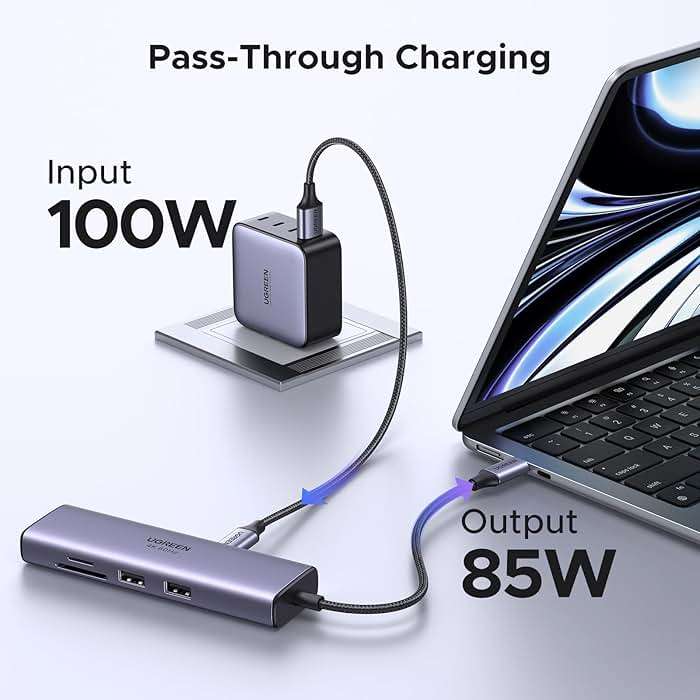 UGREEN Revodok 7 in 1 USB C Hub Gigabit Ethernet Adapter 4K@60Hz HDMI, 100W PD Charging, USB A Data Ports, SD/TF Card Reader Compatible with MacBook Neo/Pro/Air, iPad, Steam Deck - Image 4