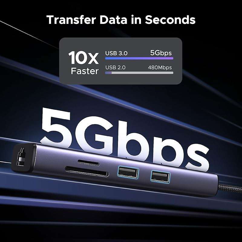 UGREEN Revodok 7 in 1 USB C Hub Gigabit Ethernet Adapter 4K@60Hz HDMI, 100W PD Charging, USB A Data Ports, SD/TF Card Reader Compatible with MacBook Neo/Pro/Air, iPad, Steam Deck - Image 5
