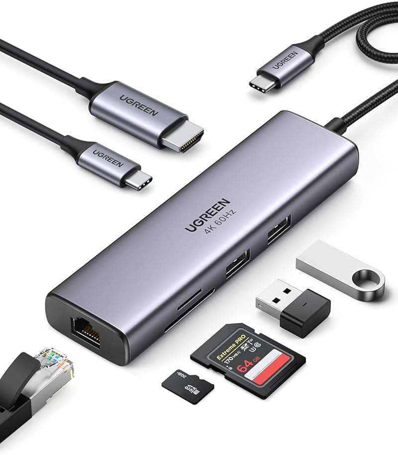 UGREEN Revodok 7 in 1 USB C Hub Gigabit Ethernet Adapter 4K@60Hz HDMI, 100W PD Charging, USB A Data Ports, SD/TF Card Reader Compatible with MacBook Neo/Pro/Air, iPad, Steam Deck - Image 8