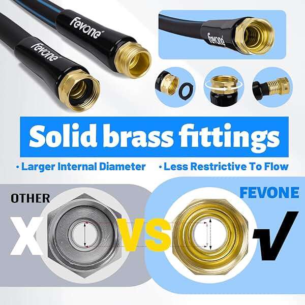 FEVONE Kink Free Garden hose 100 ft, Heavy Duty Water Hose | Flexible Lightweight Hybrid Polymer, 5/8 ID, 600 PSI, Leak-Free, Solid Brass 3/4 GHT Connectors for Lawn, Garden Watering - Image 7