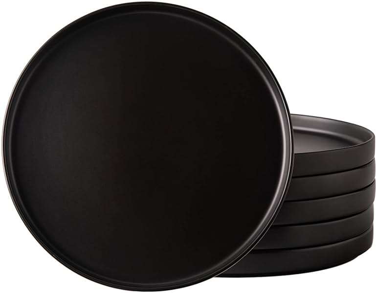 AmorArc Ceramic Dinner Plates Set of 6, 10.0 Inch Matte Stoneware Plates for Kitchen,Modern Flat Dinnerware Dishes Set,Microwave& Dishwasher Safe, Scratch Resistant, Matte Black - Image 1