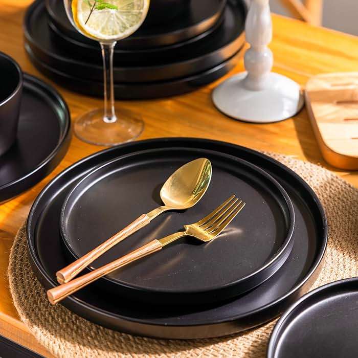 AmorArc Ceramic Dinner Plates Set of 6, 10.0 Inch Matte Stoneware Plates for Kitchen,Modern Flat Dinnerware Dishes Set,Microwave& Dishwasher Safe, Scratch Resistant, Matte Black - Image 2