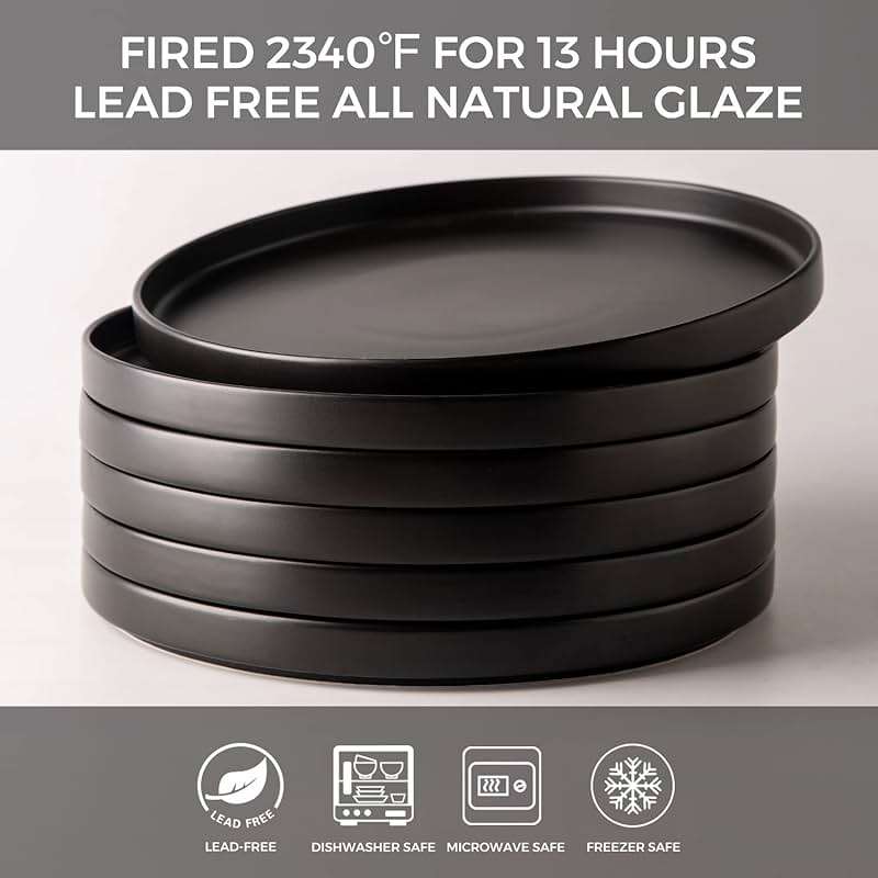 AmorArc Ceramic Dinner Plates Set of 6, 10.0 Inch Matte Stoneware Plates for Kitchen,Modern Flat Dinnerware Dishes Set,Microwave& Dishwasher Safe, Scratch Resistant, Matte Black - Image 4