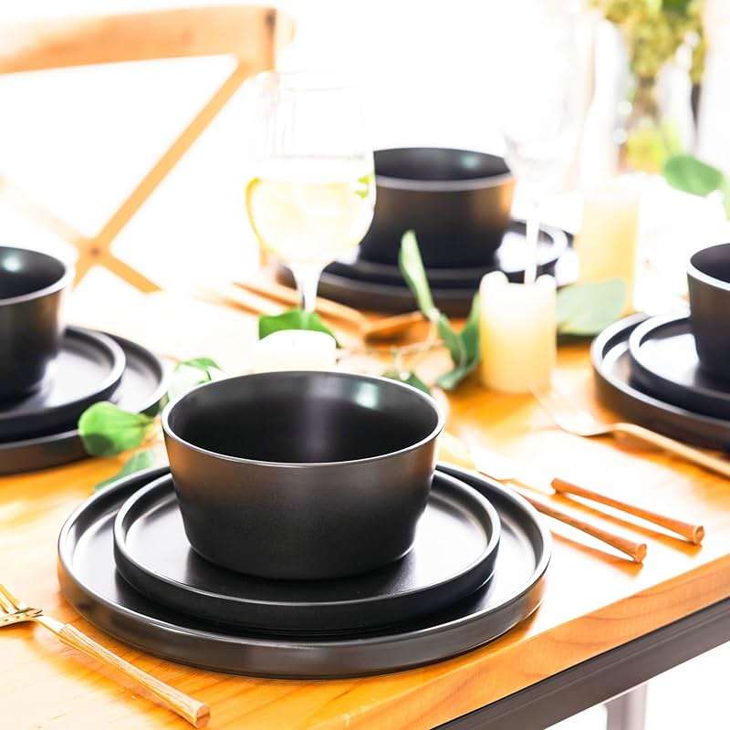 AmorArc Ceramic Dinner Plates Set of 6, 10.0 Inch Matte Stoneware Plates for Kitchen,Modern Flat Dinnerware Dishes Set,Microwave& Dishwasher Safe, Scratch Resistant, Matte Black - Image 6