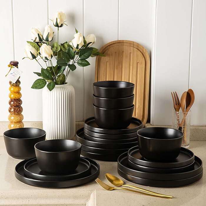 AmorArc Ceramic Dinner Plates Set of 6, 10.0 Inch Matte Stoneware Plates for Kitchen,Modern Flat Dinnerware Dishes Set,Microwave& Dishwasher Safe, Scratch Resistant, Matte Black - Image 7