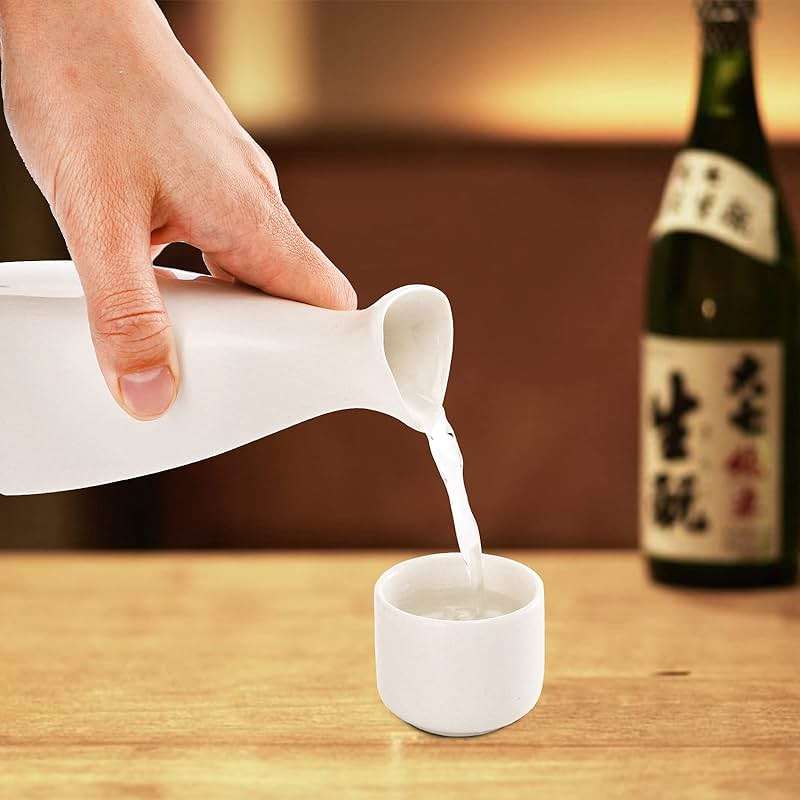 Tosnail 7 Pieces Ceramic Japanese Sake Set, 1 Serving Carafe and 6 Cups - White - Image 2
