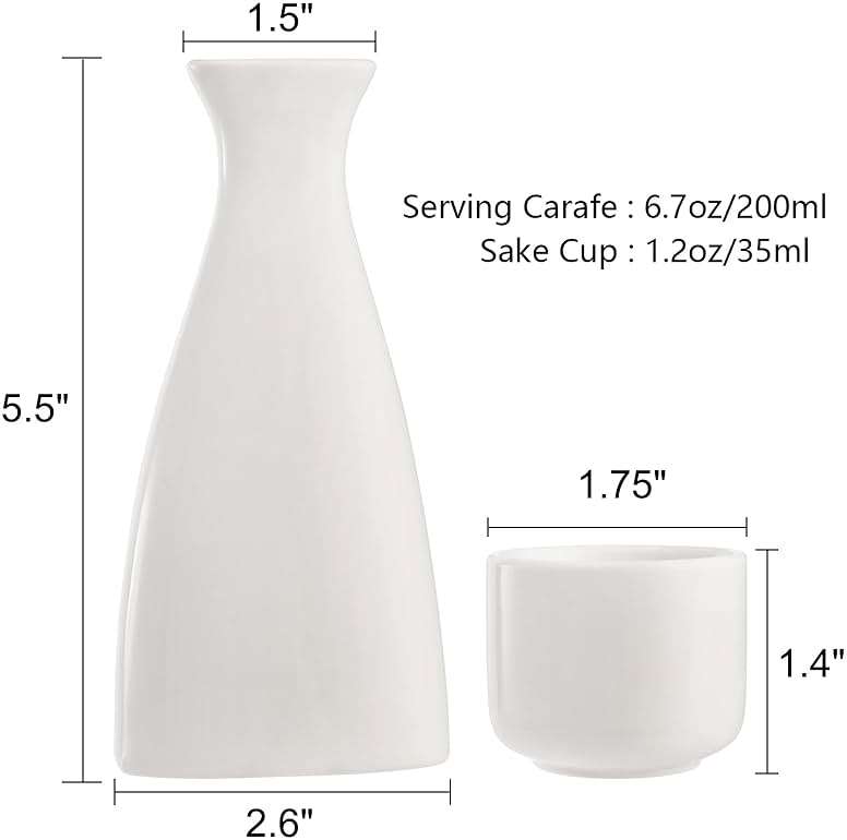 Tosnail 7 Pieces Ceramic Japanese Sake Set, 1 Serving Carafe and 6 Cups - White - Image 3