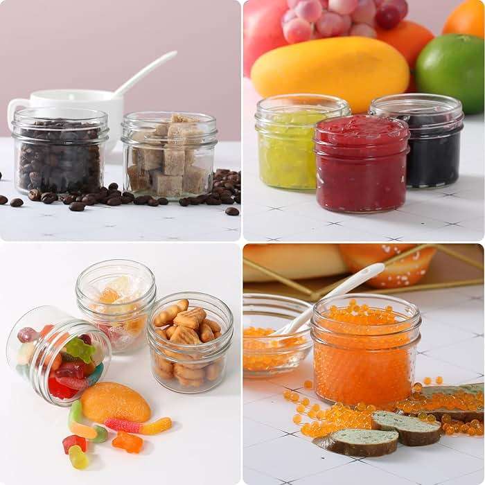 Homerove 4 oz Mason Jars with Lids and Bands, 40 Pack 120 ml Regular Mouth Glass Canning Jars for Jam, Honey, Wedding Favors, Shower Favors, Spice(Silver) - Image 6