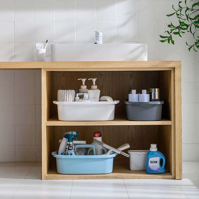 ALINK Large Plastic Shower Caddy Tote, Portable Storage Caddy Basket Organizer with Handle for Dorm, Bathroom, Tool, Garden, Kitchen, Cleaning Supplies – Blue - Image 4