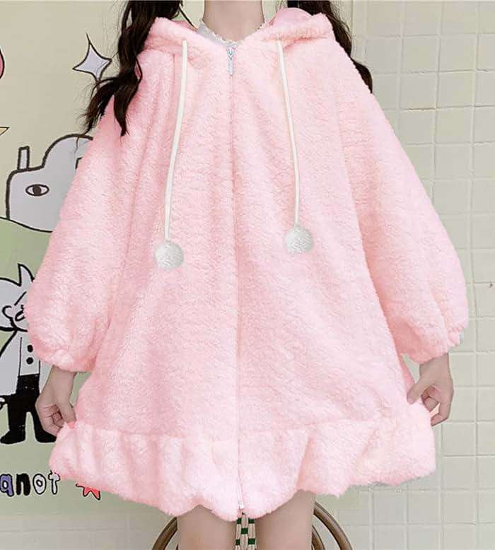 BZB Kawaii Anime Bunny Ear Hoodies For Women Sweet Lovely Fuzzy Fluffy Rabbit Sweater Tops Cosplay Jacket Coats - Image 2