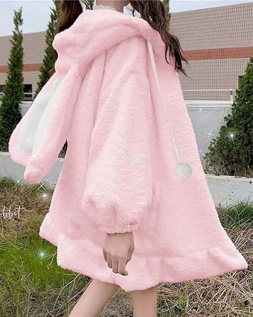 BZB Kawaii Anime Bunny Ear Hoodies For Women Sweet Lovely Fuzzy Fluffy Rabbit Sweater Tops Cosplay Jacket Coats - Image 3