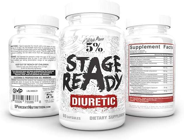 5% Nutrition Stage Ready Diuretic | Extra Strength Competition Diuretic | Fast Acting Weight Cut, Water Retention & Bloat Relief | Natural Formula w/Dandelion Root, Shavegrass, Uva Ursi (60 Pills) - Image 2