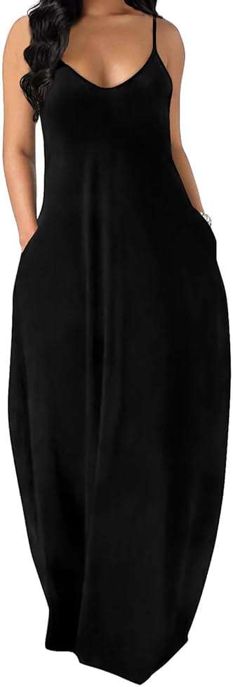 OFEEFAN Women's Maxi Dresses Summer Spaghetti Strap Dress with Pockets - Image 1