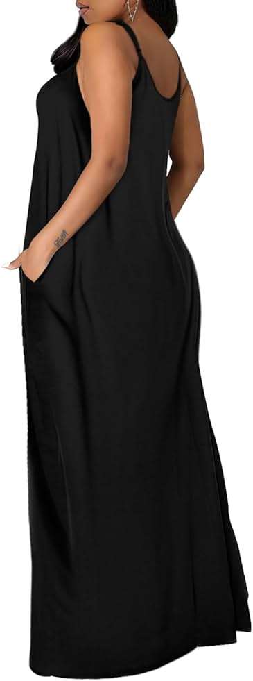 OFEEFAN Women's Maxi Dresses Summer Spaghetti Strap Dress with Pockets - Image 4