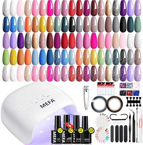 MEFA Gel Nail Polish Kit with U V Light, 32 Colors All Seasons Soak Off Gel Polish Nail Set with Matte/Glossy Glitter Base Top Coat Manicure Tools Nails DIY Decorations Gifts for Women - Image 1