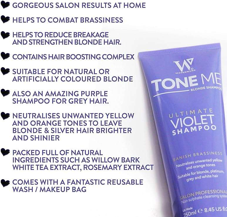Watermans Purple Shampoo & Purple Conditioner set with Free Makeup Bag, Watermans Life is Better in Blonde set - Remove Yellow tones fast for Blonde, Platinum, White or Grey Hair - Image 3