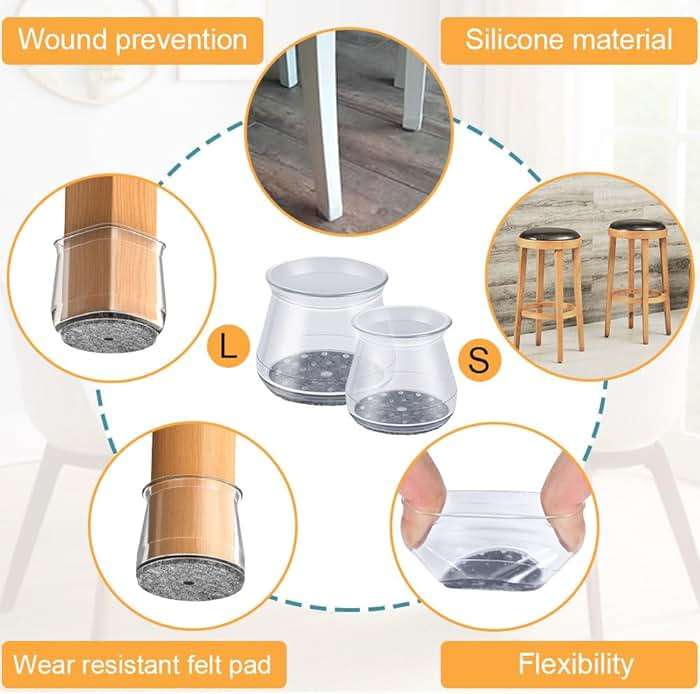 32 Pcs Chair Leg Floor Protectors - Silicone Felt Pads, Scratch-Proof & Noise-Free, Easy Smooth Moving, Large Size (Fits Round Chair Legs: 1-5/16" to 2" Diameter)​ - Image 4
