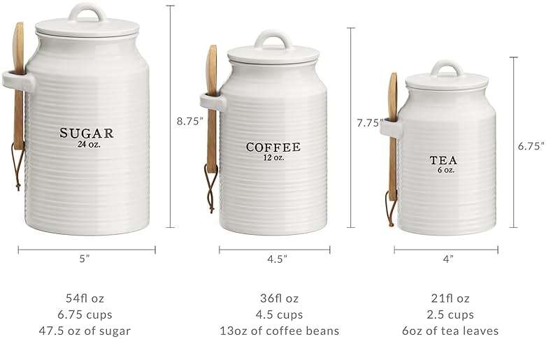 Barnyard Designs Canister Set for Kitchen Counter, Coffee Tea Sugar Container Ceramic Set, Decorative Canisters, Rustic Farmhouse Canister Jars, White (Coffee/Sugar/Tea) - Image 3