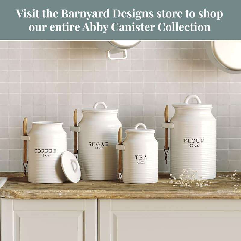 Barnyard Designs Canister Set for Kitchen Counter, Coffee Tea Sugar Container Ceramic Set, Decorative Canisters, Rustic Farmhouse Canister Jars, White (Coffee/Sugar/Tea) - Image 6