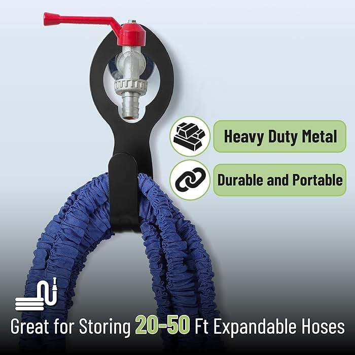 UNCO- Small Garden Hose Holder, Metal, Fit 50’ of 5/8” Expandable Hose, Garden Hose Hanger, Water Hose Holder, Water Hose Holders for Outside, Portable Hose Holder, Hanging Hose Holder - Image 4