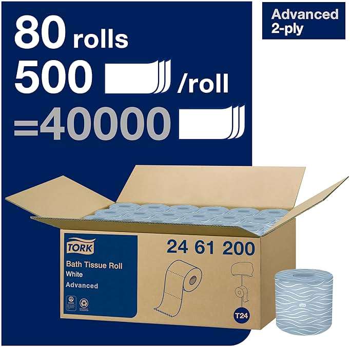 Tork Advanced Toilet Paper Roll, White, Compatible with T24 Dispensers, 2-ply, Soft Tissue, 80 rolls x 500 sheets (2461200) - Image 2
